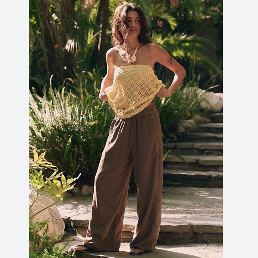 Women’s Wide-Leg Linen Pants in Brown - Relaxed High-Waist
